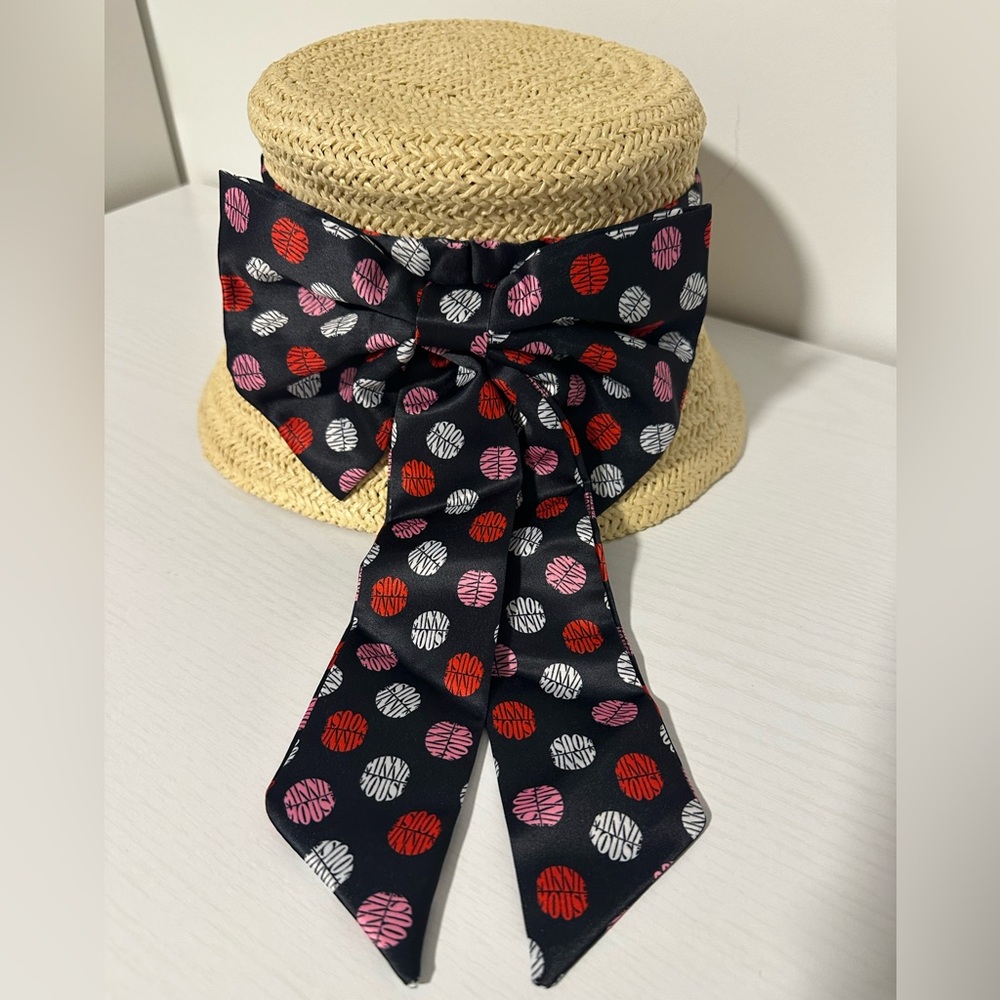 New Disney Parks Sun Hat Minnie Mouse Straw Tan Bow Polka Dots